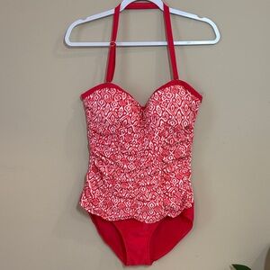 Jones New York Coral Red Patterned One-Piece Women’s Swimsuit, 14